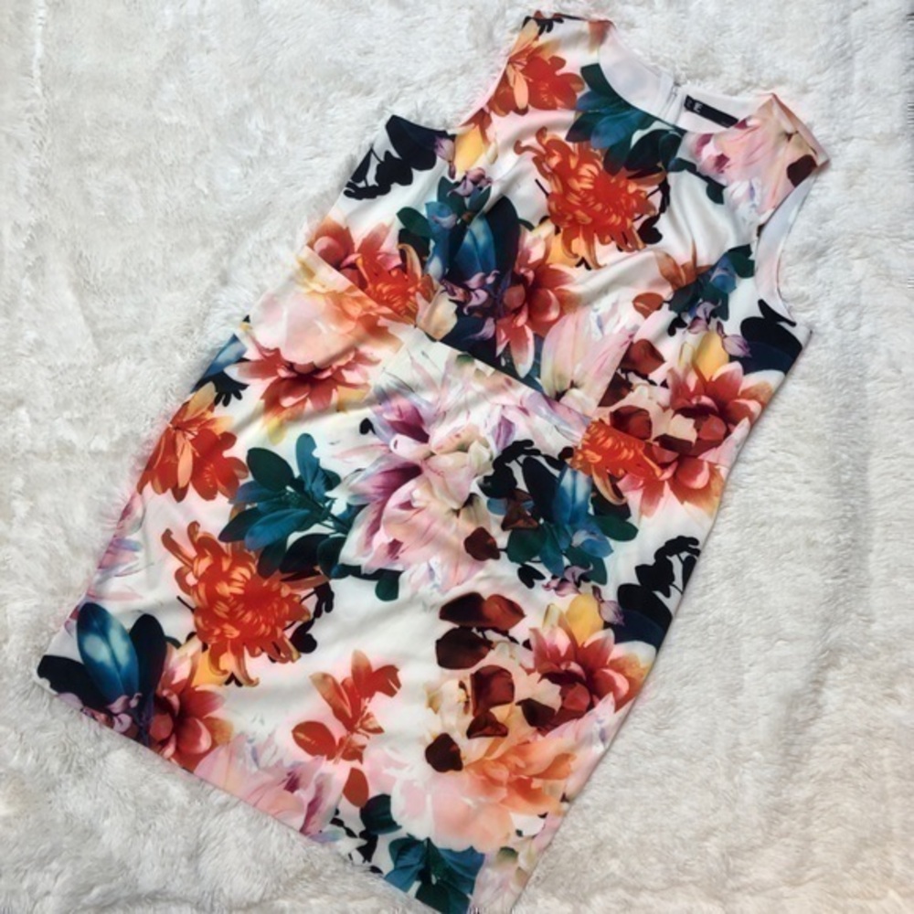 Leslie Fay Floral Lined Sleeveless Shift Dress, Pink Green Orange White, 22W